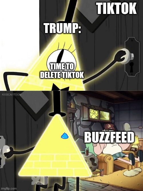 YAYYYYYYY | TIKTOK; TRUMP:; TIME TO DELETE TIKTOK; BUZZFEED | image tagged in bill cipher door | made w/ Imgflip meme maker