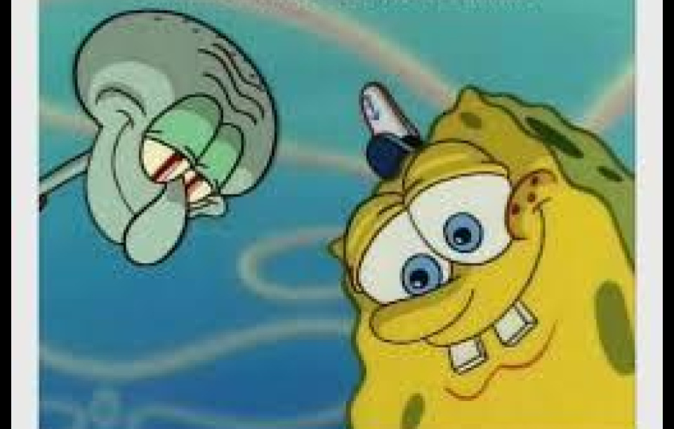 Spongebob and Squidward looking down on pizza Blank Meme Template