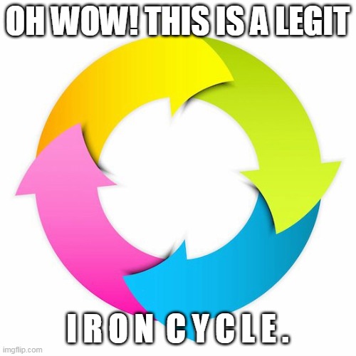 Cycle | OH WOW! THIS IS A LEGIT; I R O N  C Y C L E . | image tagged in cycle | made w/ Imgflip meme maker