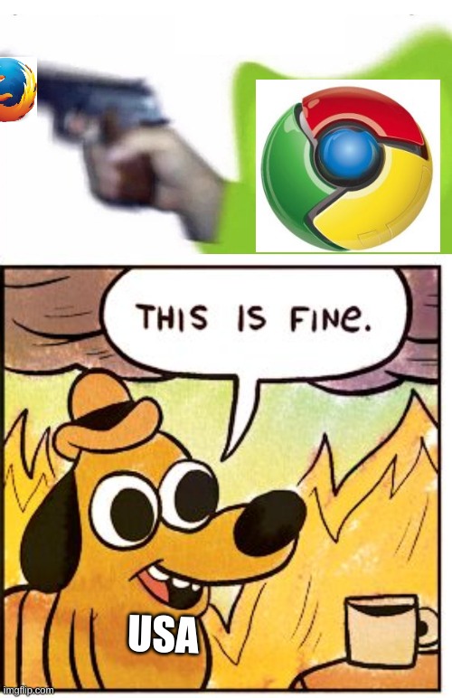 USA | image tagged in duolingo gun,memes,this is fine | made w/ Imgflip meme maker