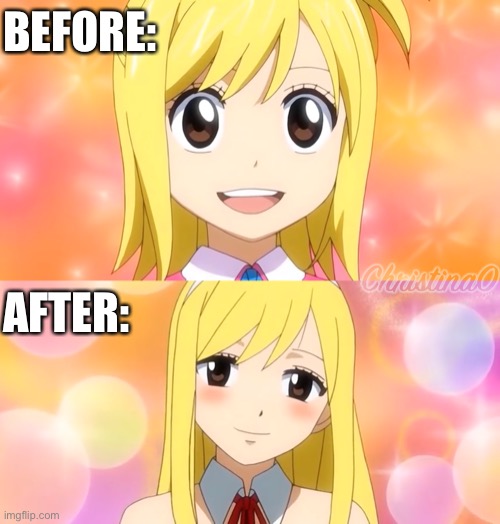 Fairy Tail glow up challenge (before/after) | BEFORE:; AFTER: | image tagged in before and after,fairy tail,fairy tail meme,lucy heartfilia,fairy tail guild,waifu | made w/ Imgflip meme maker