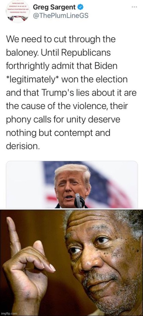 Ball's still in your court, Republicans. | image tagged in election 2020 conservative hypocrisy,this morgan freeman,unity,conservative hypocrisy,election 2020,2020 elections | made w/ Imgflip meme maker