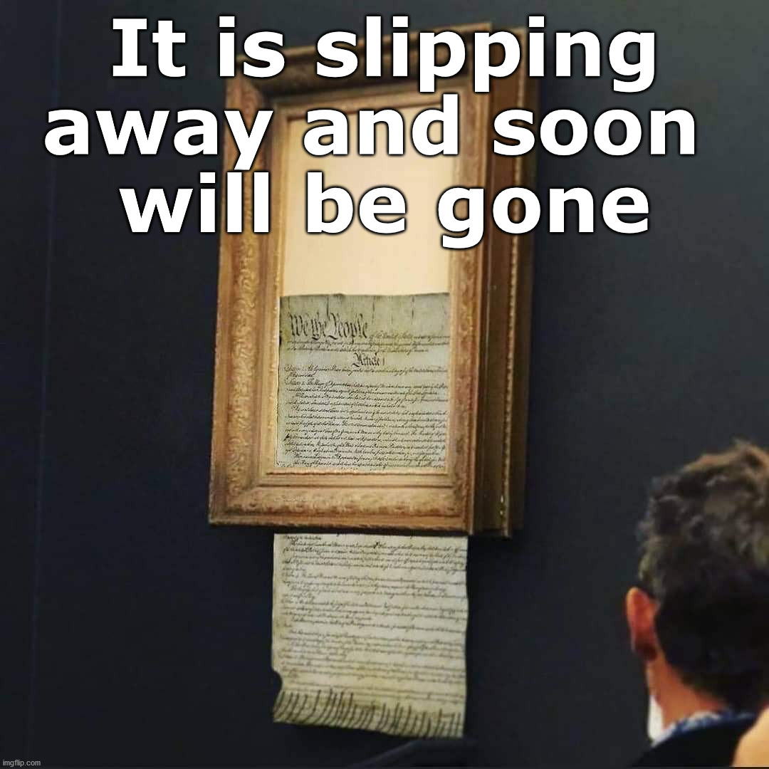 Maybe should be in a shredder? | It is slipping away and soon 
will be gone | image tagged in constitution,political meme | made w/ Imgflip meme maker