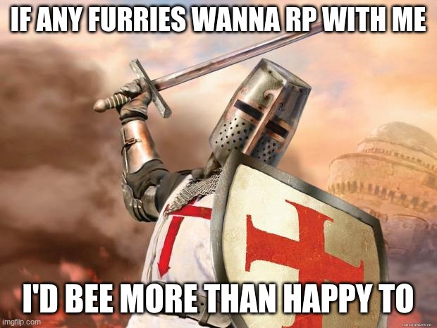 Crusade | IF ANY FURRIES WANNA RP WITH ME; I'D BEE MORE THAN HAPPY TO | image tagged in crusader | made w/ Imgflip meme maker