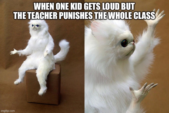 Persian Cat Room Guardian Meme | WHEN ONE KID GETS LOUD BUT THE TEACHER PUNISHES THE WHOLE CLASS | image tagged in memes,persian cat room guardian,school,annoying | made w/ Imgflip meme maker