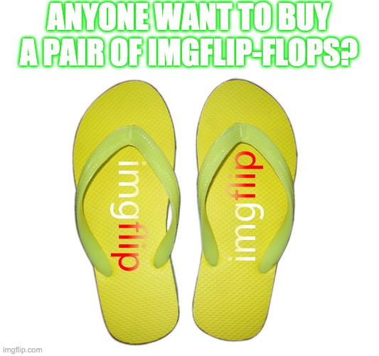 see what I did there? | ANYONE WANT TO BUY A PAIR OF IMGFLIP-FLOPS? | image tagged in flip flops | made w/ Imgflip meme maker