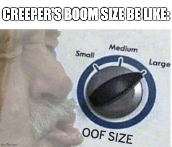 Creeper OOF Meme | CREEPER'S BOOM SIZE BE LIKE: | image tagged in oof size large,memes | made w/ Imgflip meme maker
