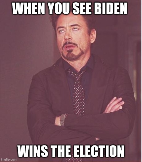 Face You Make Robert Downey Jr Meme | WHEN YOU SEE BIDEN; WINS THE ELECTION | image tagged in memes,face you make robert downey jr | made w/ Imgflip meme maker