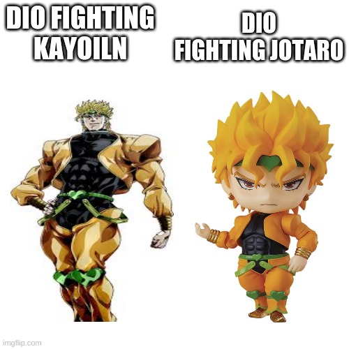 dio Dio DIo DIO | DIO FIGHTING JOTARO; DIO FIGHTING KAYOILN | image tagged in memes,blank transparent square | made w/ Imgflip meme maker