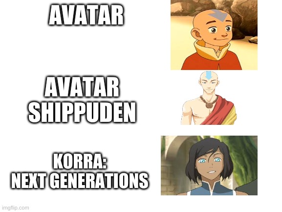 Avatar Collab | AVATAR; AVATAR SHIPPUDEN; KORRA:
NEXT GENERATIONS | image tagged in true | made w/ Imgflip meme maker