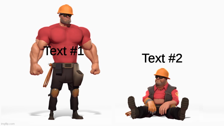 caption this plz UwU | Text #1; Text #2 | image tagged in buff engi vs fat engi | made w/ Imgflip meme maker