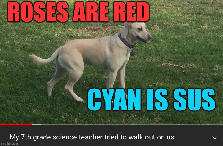 I hated that weak idiot | ROSES ARE RED; CYAN IS SUS | image tagged in 7th grade science teacher,youtube video,yes this happened | made w/ Imgflip meme maker