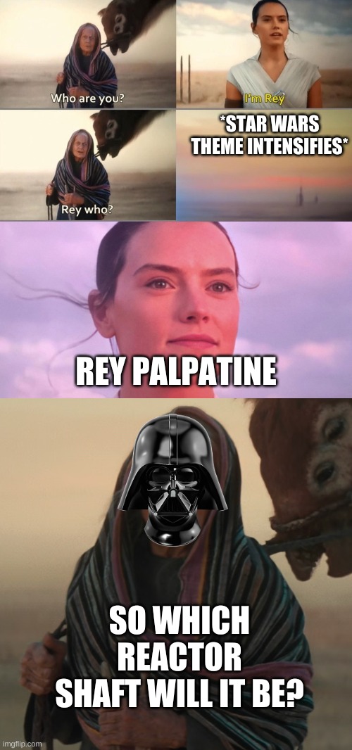 The Rise of Skywalker alternate ending | *STAR WARS THEME INTENSIFIES*; REY PALPATINE; SO WHICH REACTOR SHAFT WILL IT BE? | image tagged in star wars,the rise of skywalker | made w/ Imgflip meme maker
