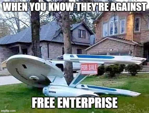 USS Enterprise | WHEN YOU KNOW THEY'RE AGAINST; FREE ENTERPRISE | image tagged in uss enterprise | made w/ Imgflip meme maker