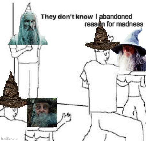 They don't know | I abandoned reason for madness | image tagged in they don't know,lord of the rings | made w/ Imgflip meme maker