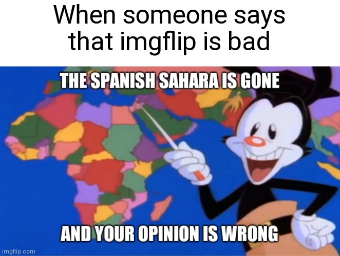 Imagine being incorrect | When someone says that imgflip is bad | image tagged in yakko | made w/ Imgflip meme maker