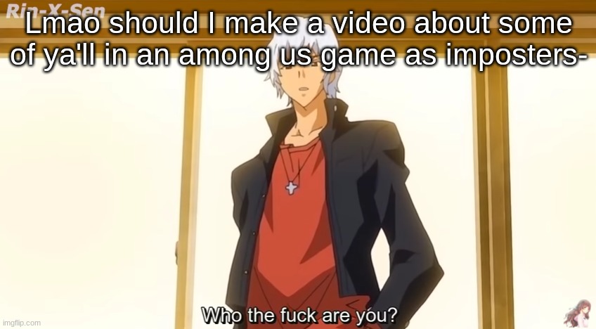 Who the fuck are you? | Lmao should I make a video about some of ya'll in an among us game as imposters- | image tagged in who the fuck are you | made w/ Imgflip meme maker