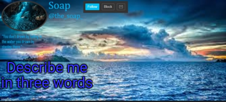 Peice of shit | Describe me in three words | image tagged in soaps ocean template | made w/ Imgflip meme maker
