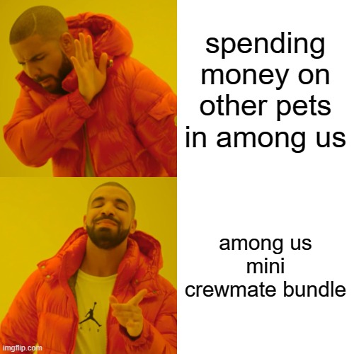 lol this is what people think | spending money on other pets in among us; among us mini crewmate bundle | image tagged in memes,drake hotline bling | made w/ Imgflip meme maker
