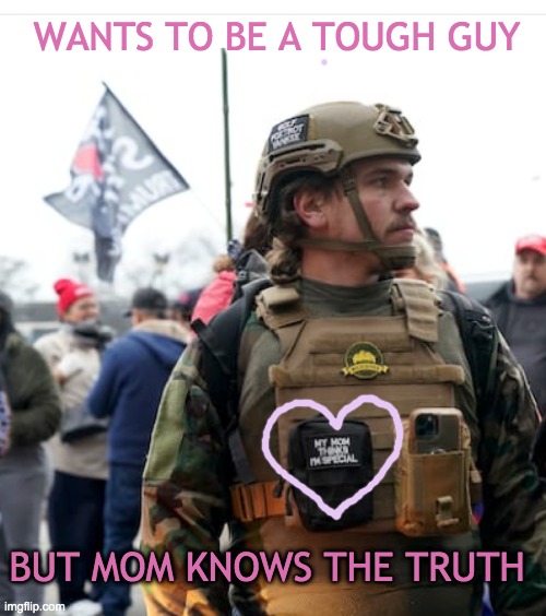 His mom thinks he's special: the FBI does too | WANTS TO BE A TOUGH GUY; BUT MOM KNOWS THE TRUTH | image tagged in mommy's little insurgent,capitol,riots,rioters,violence | made w/ Imgflip meme maker