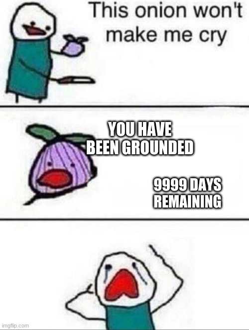 Life | YOU HAVE BEEN GROUNDED; 9999 DAYS REMAINING | image tagged in this onion wont make me cry | made w/ Imgflip meme maker