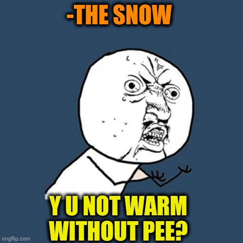 -Warm on touch. | -THE SNOW; Y U NOT WARM WITHOUT PEE? | image tagged in memes,y u no,snowflakes,global warming,question rage face,that is the question | made w/ Imgflip meme maker