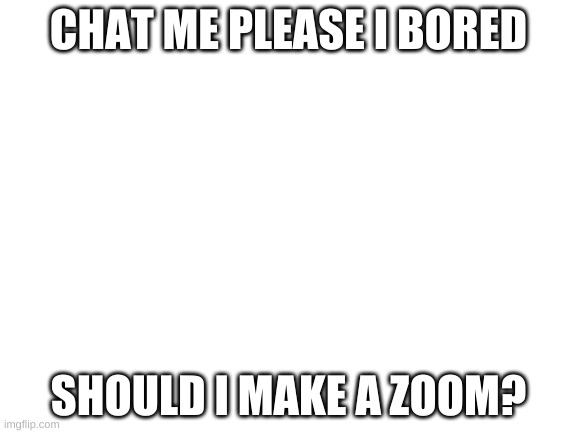 Blank White Template | CHAT ME PLEASE I BORED; SHOULD I MAKE A ZOOM? | image tagged in blank white template | made w/ Imgflip meme maker