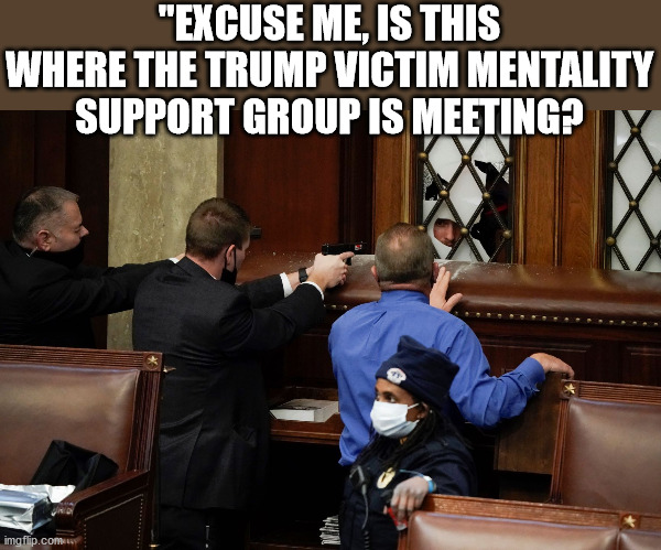 Trump Victim Mentality Meeting | "EXCUSE ME, IS THIS WHERE THE TRUMP VICTIM MENTALITY SUPPORT GROUP IS MEETING? | image tagged in president trump,rioters,maga,stop the steal,election 2020,joe biden | made w/ Imgflip meme maker