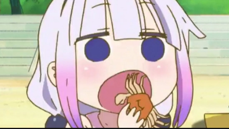 Kanna eating a crab Blank Meme Template
