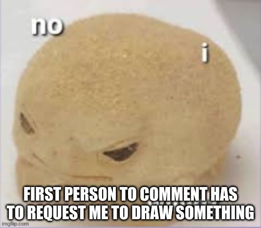 E | FIRST PERSON TO COMMENT HAS TO REQUEST ME TO DRAW SOMETHING | image tagged in no i willin't | made w/ Imgflip meme maker