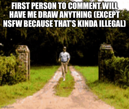 FIRST PERSON TO COMMENT WILL HAVE ME DRAW ANYTHING (EXCEPT NSFW BECAUSE THAT’S KINDA ILLEGAL) | made w/ Imgflip meme maker