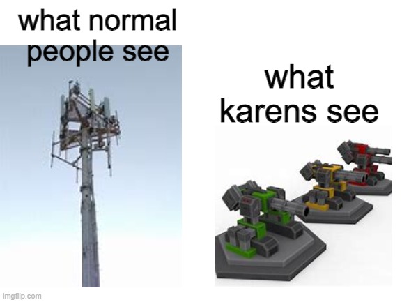 OmG gUyS tHe 5G tOwErS aRe eViL (joke) | what normal people see; what karens see | image tagged in blank white template,karen,omg karen,5g | made w/ Imgflip meme maker