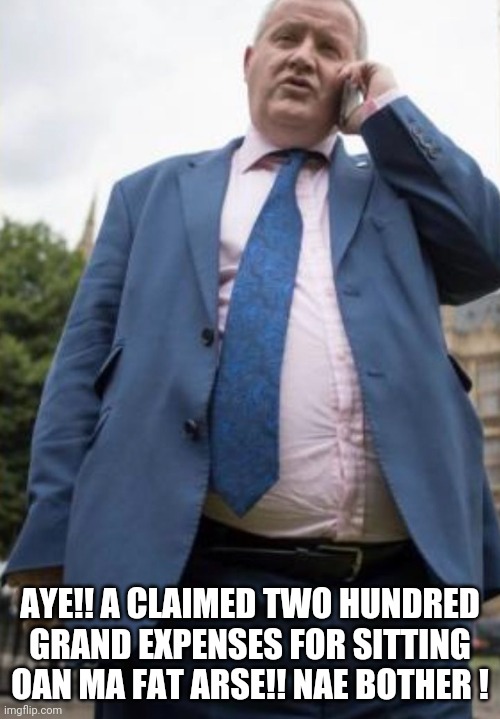 Fatty | AYE!! A CLAIMED TWO HUNDRED GRAND EXPENSES FOR SITTING OAN MA FAT ARSE!! NAE BOTHER ! | image tagged in snake | made w/ Imgflip meme maker