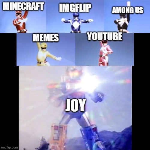 An average person in quarantine | IMGFLIP; AMONG US; MINECRAFT; YOUTUBE; MEMES; JOY | image tagged in megazord transformation | made w/ Imgflip meme maker