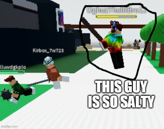 I beat him and he calls me poor, laughs when he beat me with a team and other stuff | THIS GUY IS SO SALTY | image tagged in salty,roblox | made w/ Imgflip meme maker
