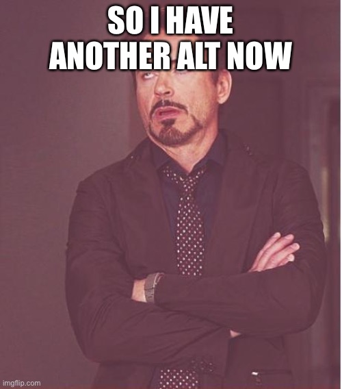 Face You Make Robert Downey Jr | SO I HAVE ANOTHER ALT NOW | image tagged in memes,face you make robert downey jr | made w/ Imgflip meme maker