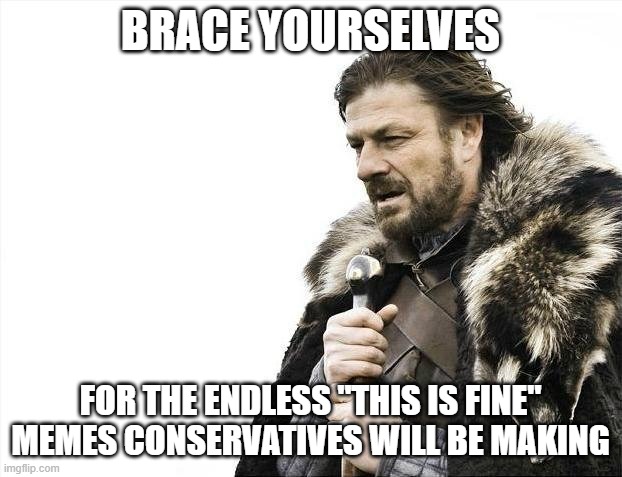 Brace Yourselves X is Coming Meme | BRACE YOURSELVES; FOR THE ENDLESS "THIS IS FINE" MEMES CONSERVATIVES WILL BE MAKING | image tagged in memes,brace yourselves x is coming | made w/ Imgflip meme maker