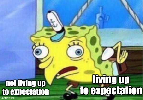 Mocking Spongebob Meme | living up to expectation; not living up to expectation | image tagged in memes,mocking spongebob | made w/ Imgflip meme maker