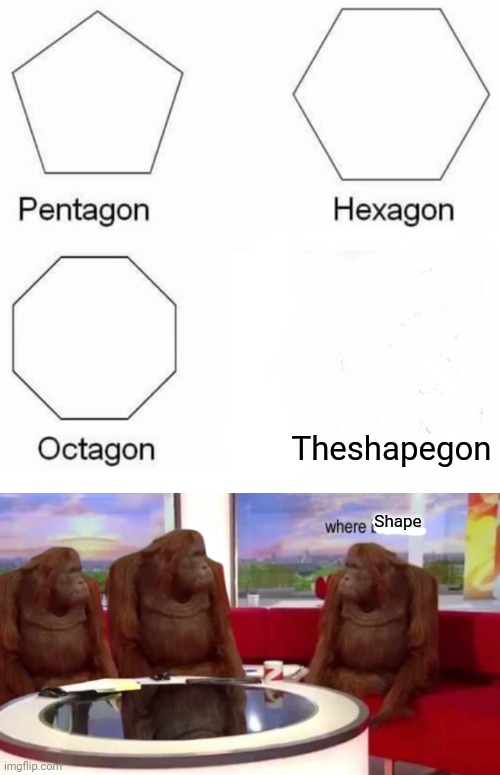 where shape | Theshapegon; Shape | image tagged in memes,pentagon hexagon octagon,where banana,funny memes,funny,monkey | made w/ Imgflip meme maker