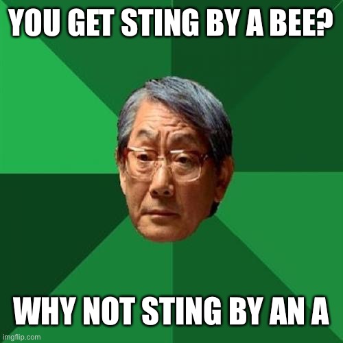 Stung by a bee meme | YOU GET STING BY A BEE? WHY NOT STING BY AN A | image tagged in memes,high expectations asian father | made w/ Imgflip meme maker