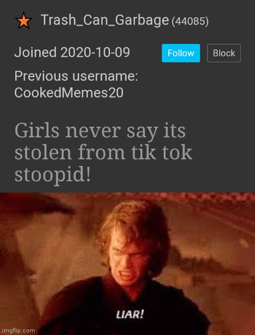 They still say it's from tiktok | image tagged in anakin liar,tiktok,tiktok sucks,do you are have stupid,your not just wrong your stupid | made w/ Imgflip meme maker