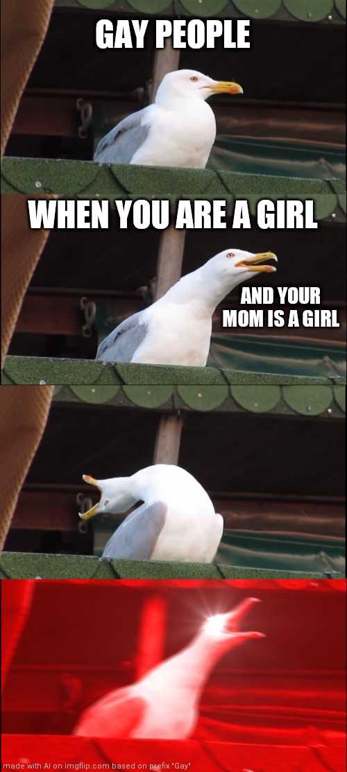 I think it wants to go to Alabama XD | GAY PEOPLE; WHEN YOU ARE A GIRL; AND YOUR MOM IS A GIRL | image tagged in memes,inhaling seagull | made w/ Imgflip meme maker