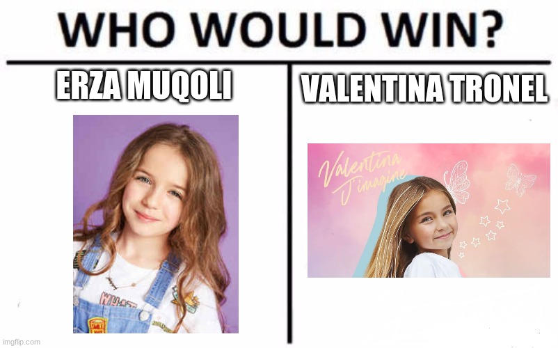 Who Would Win? Meme | ERZA MUQOLI; VALENTINA TRONEL | image tagged in memes,who would win,kids,united,valentina,erza muqoli | made w/ Imgflip meme maker