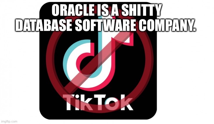Til Tok Oracle | ORACLE IS A SHITTY DATABASE SOFTWARE COMPANY. | image tagged in banned tiktok | made w/ Imgflip meme maker