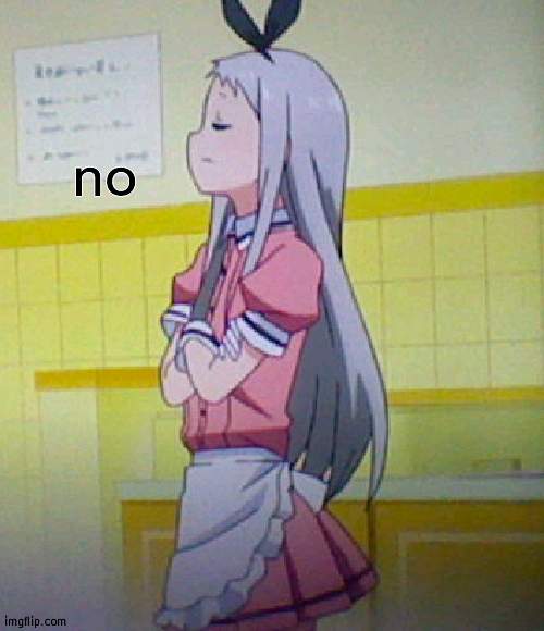 hideri is not impressed | no | image tagged in hideri is not impressed | made w/ Imgflip meme maker