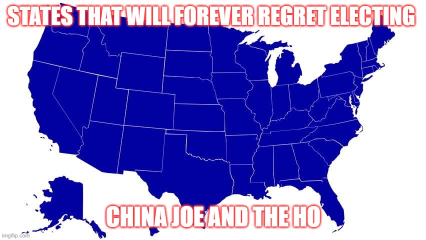 United States map blue | STATES THAT WILL FOREVER REGRET ELECTING; CHINA JOE AND THE HO | image tagged in united states map blue | made w/ Imgflip meme maker