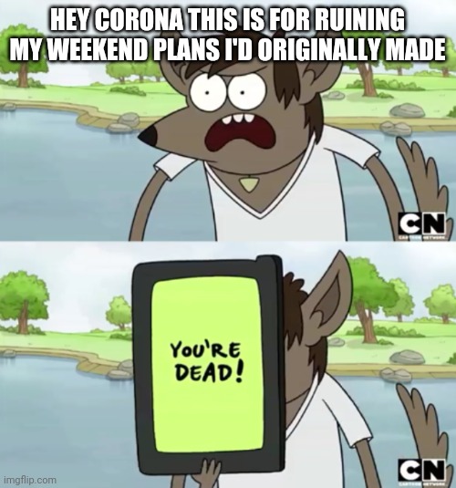 You Wanna See My Phone | HEY CORONA THIS IS FOR RUINING MY WEEKEND PLANS I'D ORIGINALLY MADE | image tagged in you wanna see my phone,memes,regular show,covid-19,savage memes,dank memes | made w/ Imgflip meme maker