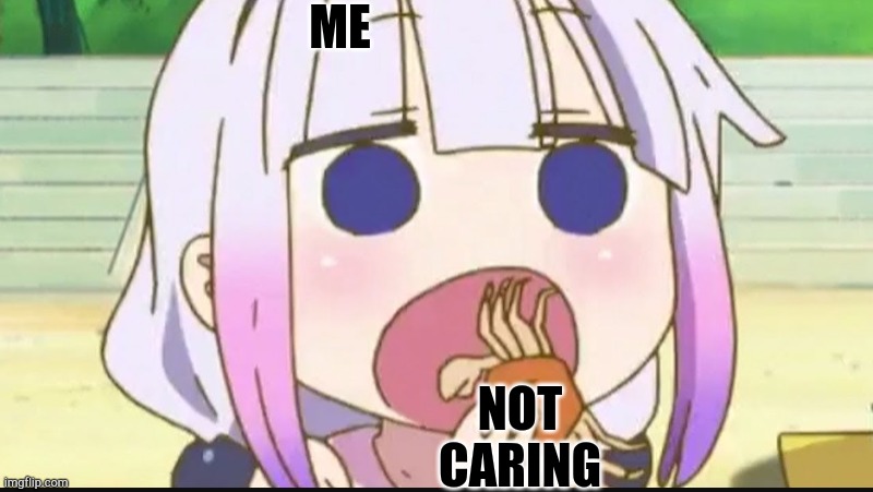 Kanna eating a crab | ME NOT CARING | image tagged in kanna eating a crab | made w/ Imgflip meme maker