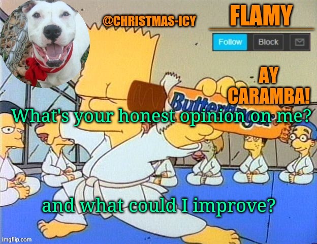 E | What's your honest opinion on me? and what could I improve? | image tagged in flamy announce | made w/ Imgflip meme maker