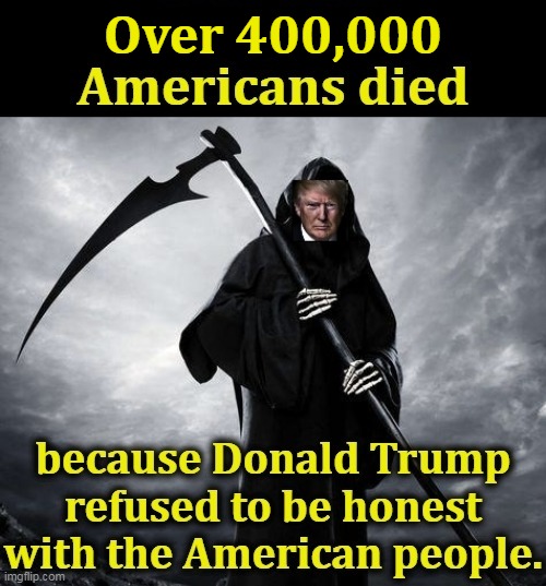 Donald Trump, the Orange Butcher, the Bringer of Death | Over 400,000 | image tagged in trump,murderer,butcher,death | made w/ Imgflip meme maker